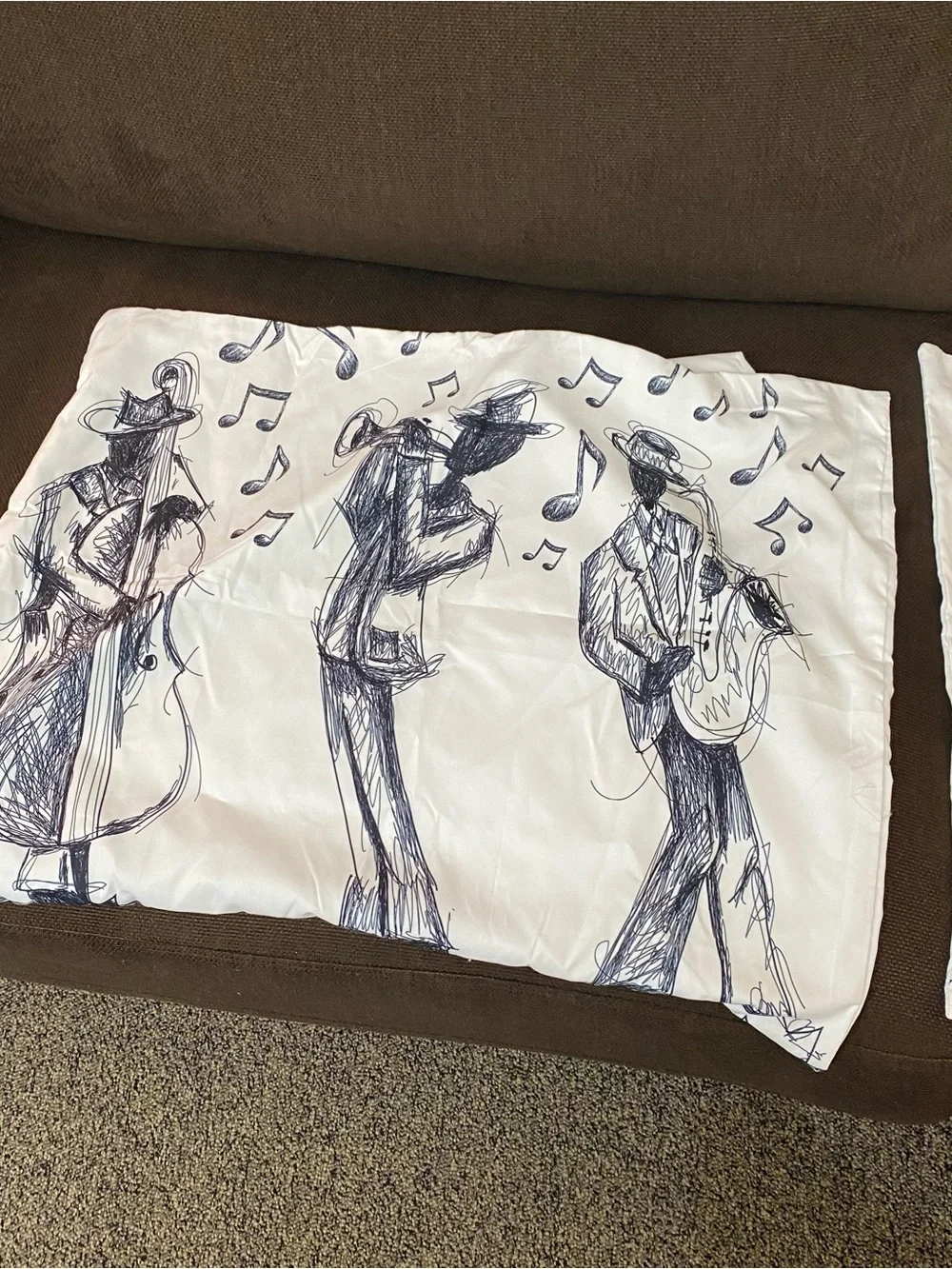 Ambesonne Queen Music Jazz Duvet Cover & 2 Shams Set - Microfiber White & Black